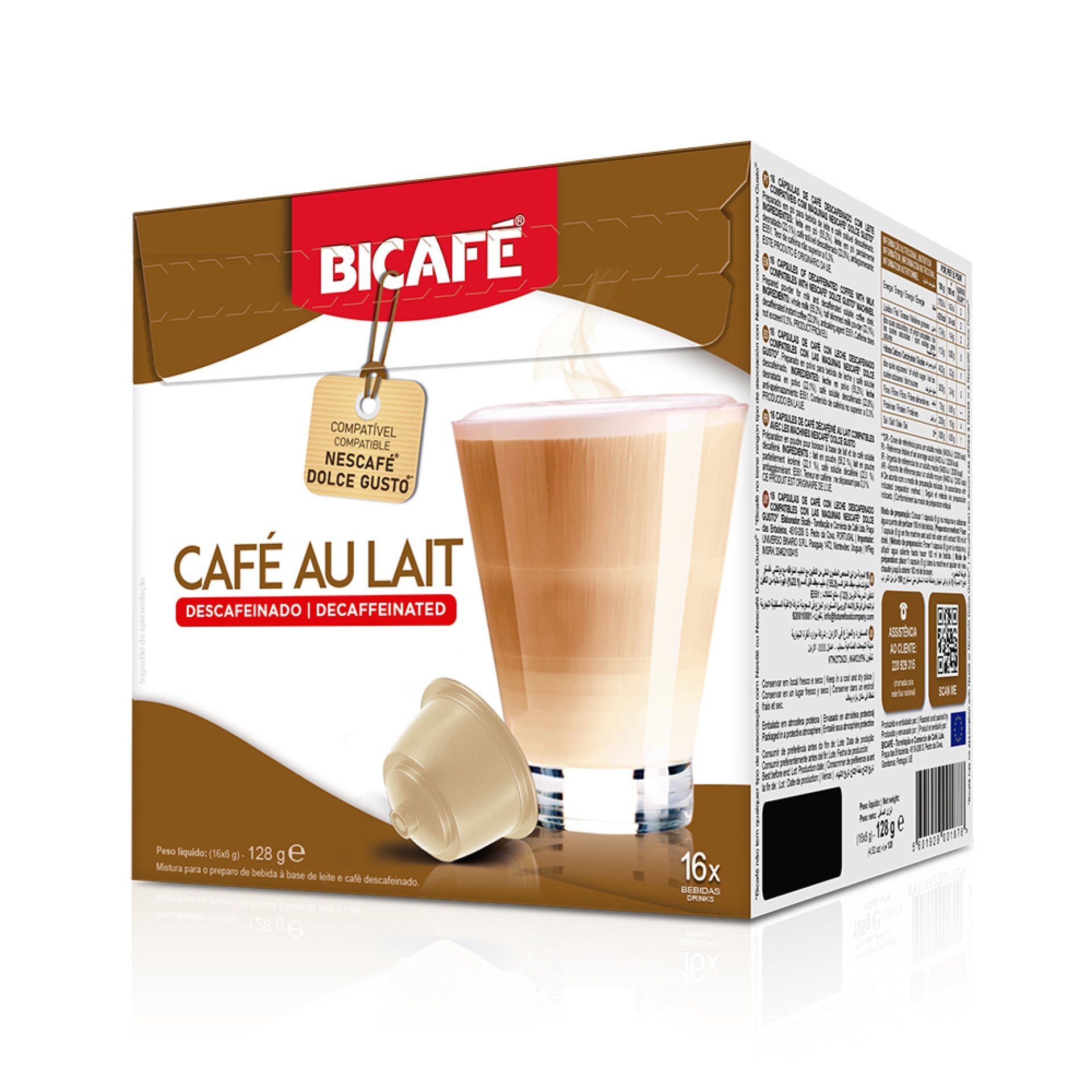 BICAFE Cafe Descafeinado c/ Leite 16 cap